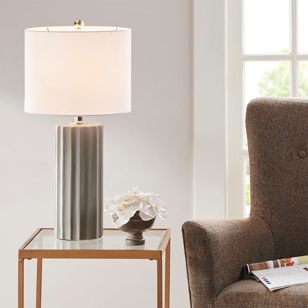 Left. Luckbyte - Ribbed Ceramic Table Lamp.