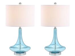 Jonathan Y - Cecile 25.5" Glass Teardrop LED Table Lamp, /Chrome (Set of 2) - Aqua