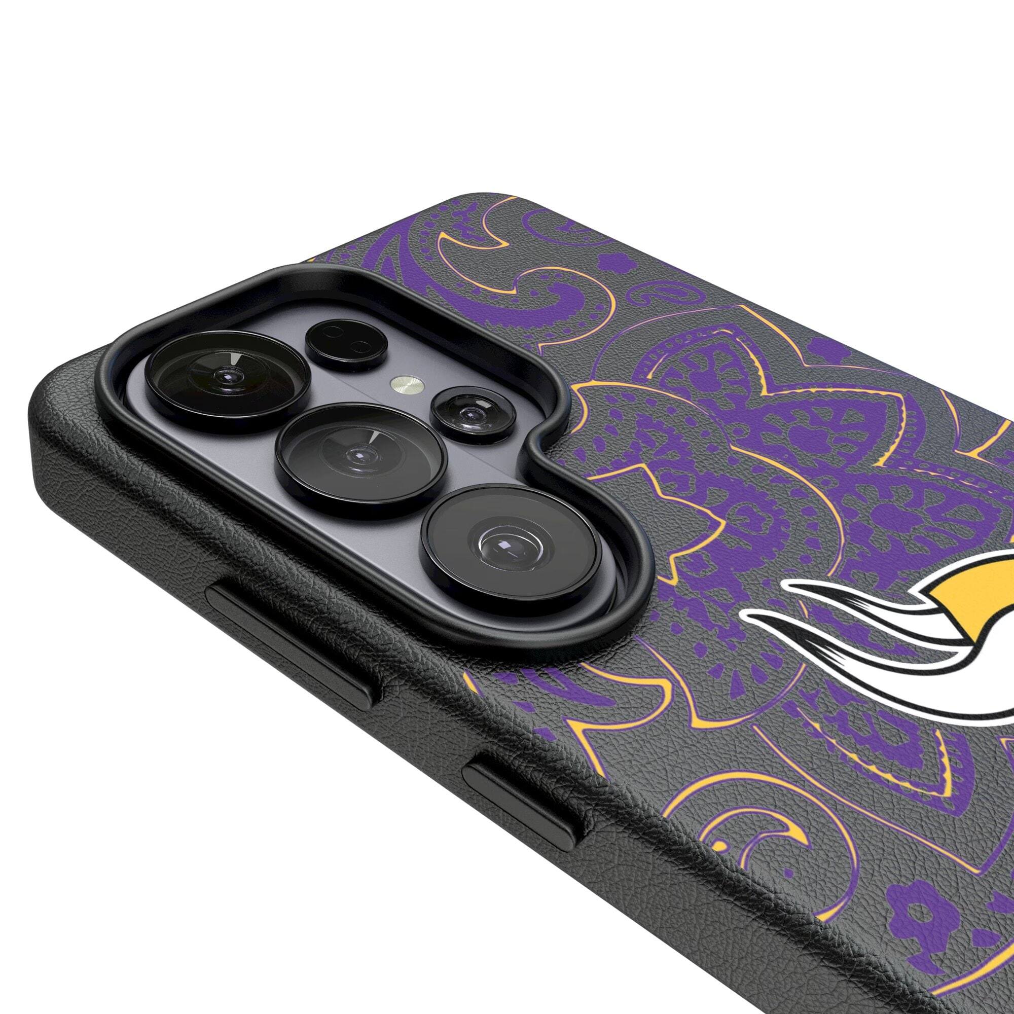 Alt View 2. Keyscaper - Minnesota Vikings Paisley Galaxy Magnetic Bump Case - S24 Ultra - Black.
