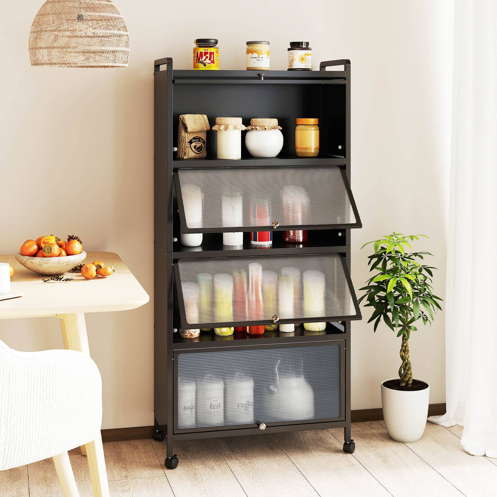 Alt View 3. Costway - Costway 4-Tier Storage Cabinet with Door Freestanding Bathroom Cabinet for Small Space Black - Black.