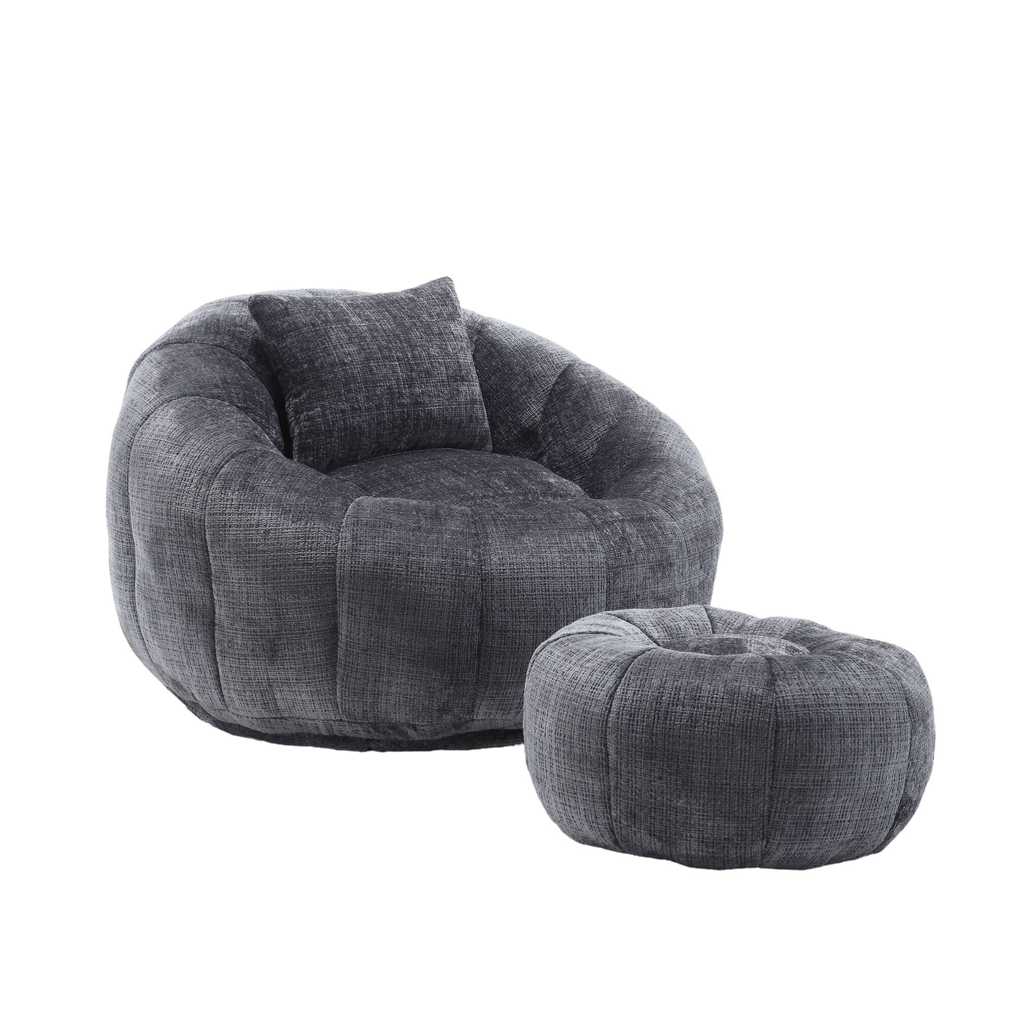 Alt View 8. GOODSILO - Modern Round Bean Bag Chair with Ottoman - Ultra Comfortable Lounge Sofa for Living Spaces - Gray.