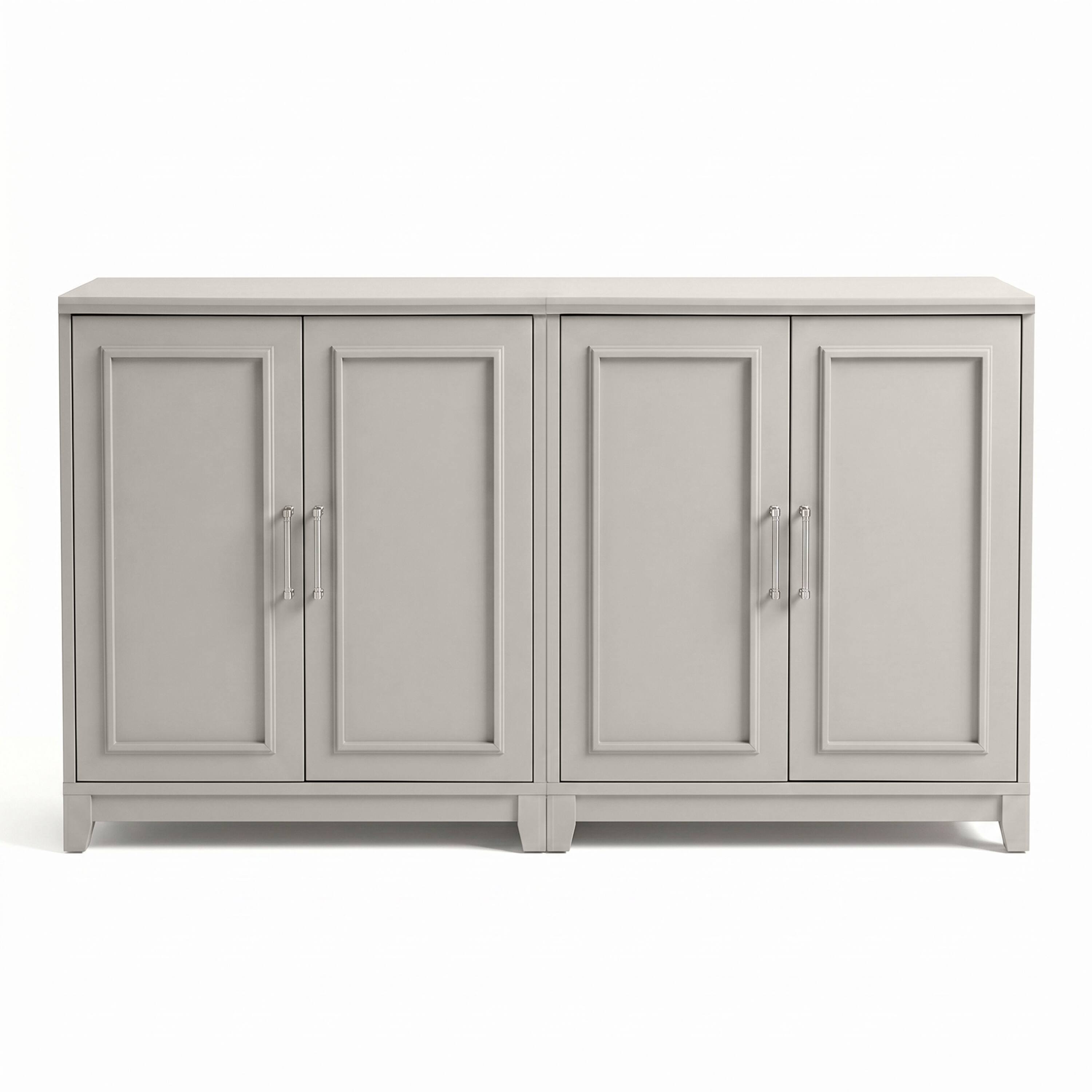 Alt View 1. Martha Stewart - Lily Pond Set of 2 Modular Storage Cabinets with Adjustable Shelf, Soft-Close Doors, Solid Wood Frames and Legs - Sharkey Gray/Brushed Stainless Steel Hardware.