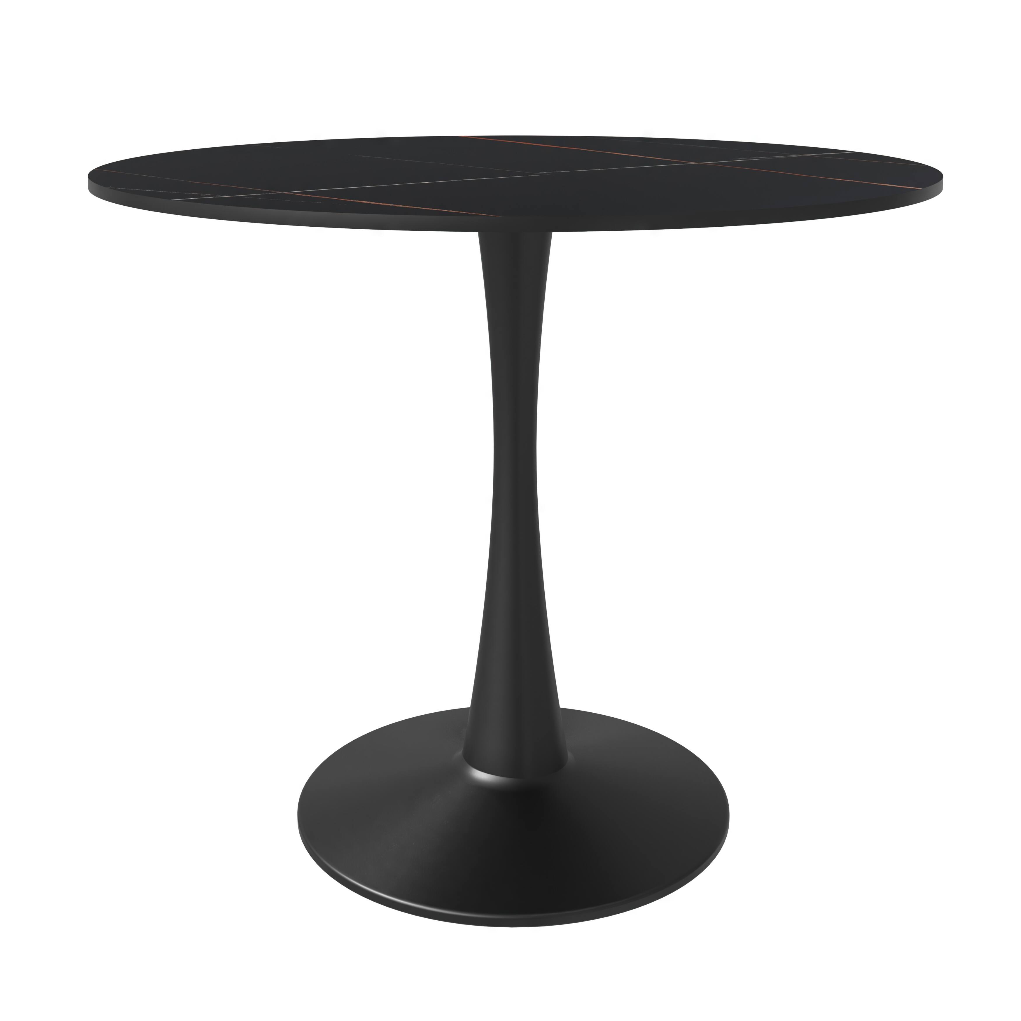 Alt View 2. LeisureMod - Bristol 31" Mid-Century Modern Round Pedestal Dining Table - Glossy MDF/Stone Top for Kitchen & Cafe - Stone - Black.