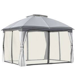 Outsunny - 10' x 12' Outdoor Gazebo, Patio Gazebo Canopy Shelter w/Double Vented Roof, Zippered Mesh Sidewalls - Gray