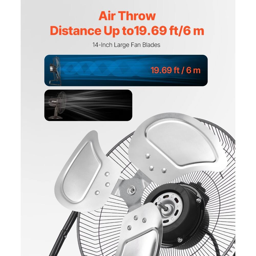 Air Throw Distance Up to 19.69 ft/6 m  
14-Inch Large Fan Blades  
19.69 ft / 6 m