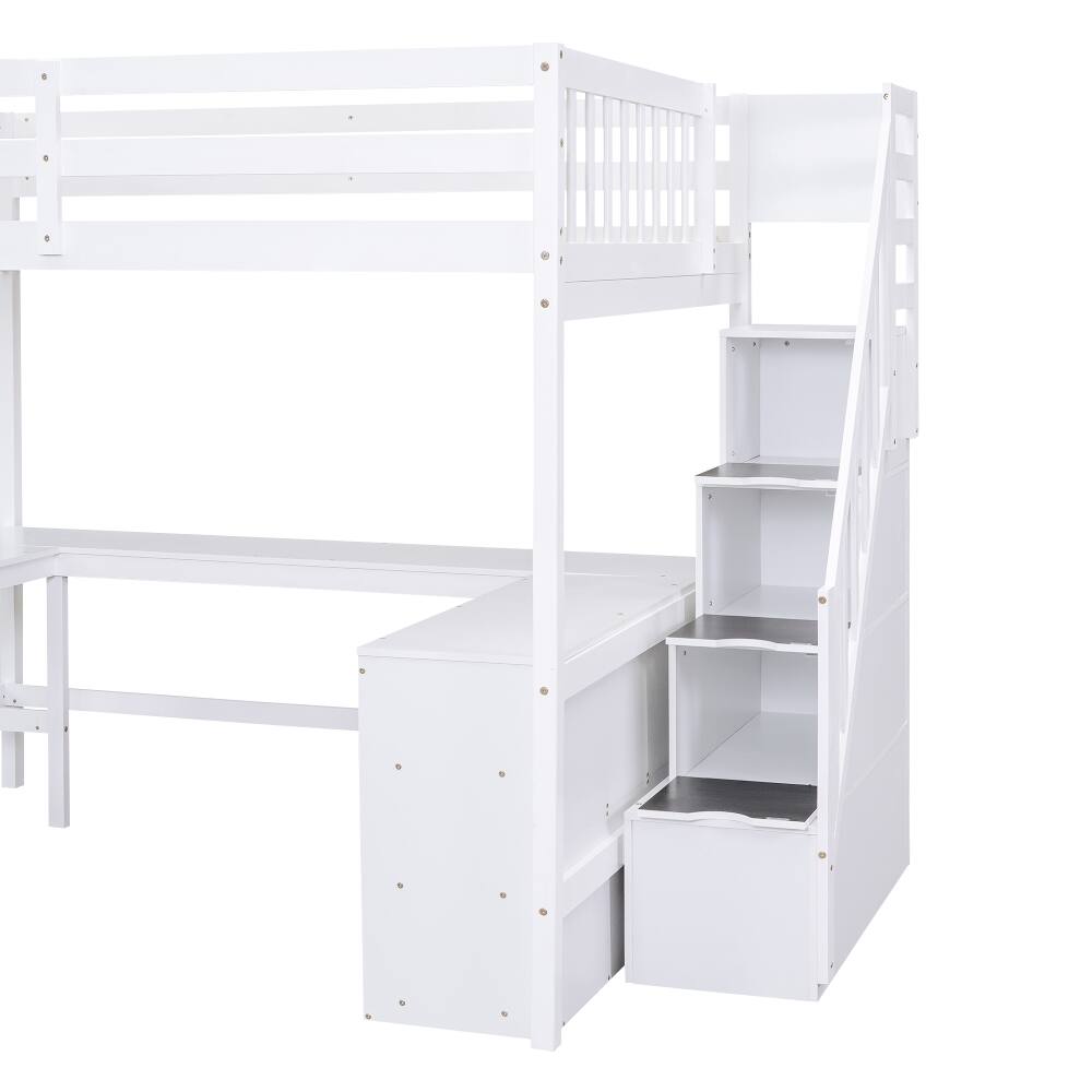 Alt View 7. Loheer - Loheer Full Size Loft Bed with L-Shaped Desk and Storage Stairs, White - White.
