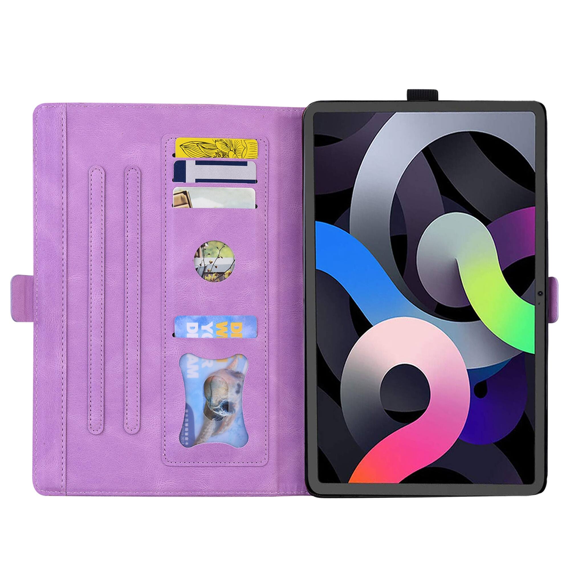 Back. Dteck - For Apple iPad mini (A17 Pro) 2024/iPad mini (6th) PU Leather Embossed Butterfly Folio Case+Card Holder Flip Stand Cover - Purple.