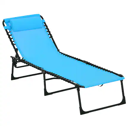 Front. Outsunny - Folding Chaise Lounge Chair, Patio Sun Tanning Chair, Outdoor Chaise Lounger with 4-Position Reclining Back - Light Blue.