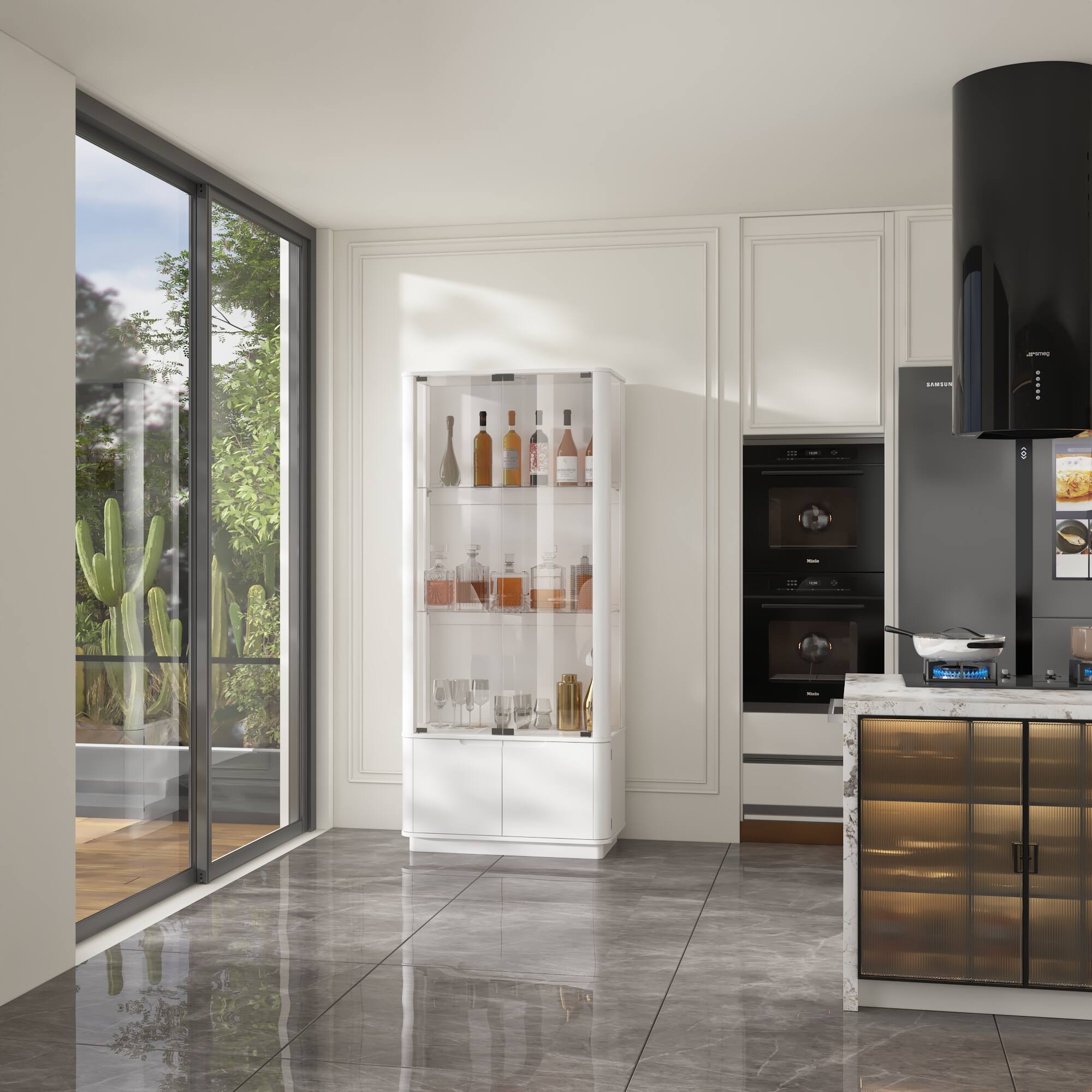 Alt View 9. Famapy - Famapy Tempered Glass Display Cabinet: LED - Lit Showcase + Hidden Storage - White.