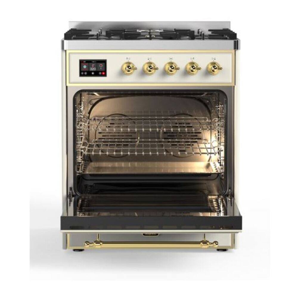 Alt View 3. ILVE - ILVE Majestic II Series  30 in. Dual Fuel Range with 5 Sealed Burners (Natural Gas, Brass Trim) - Antique White.