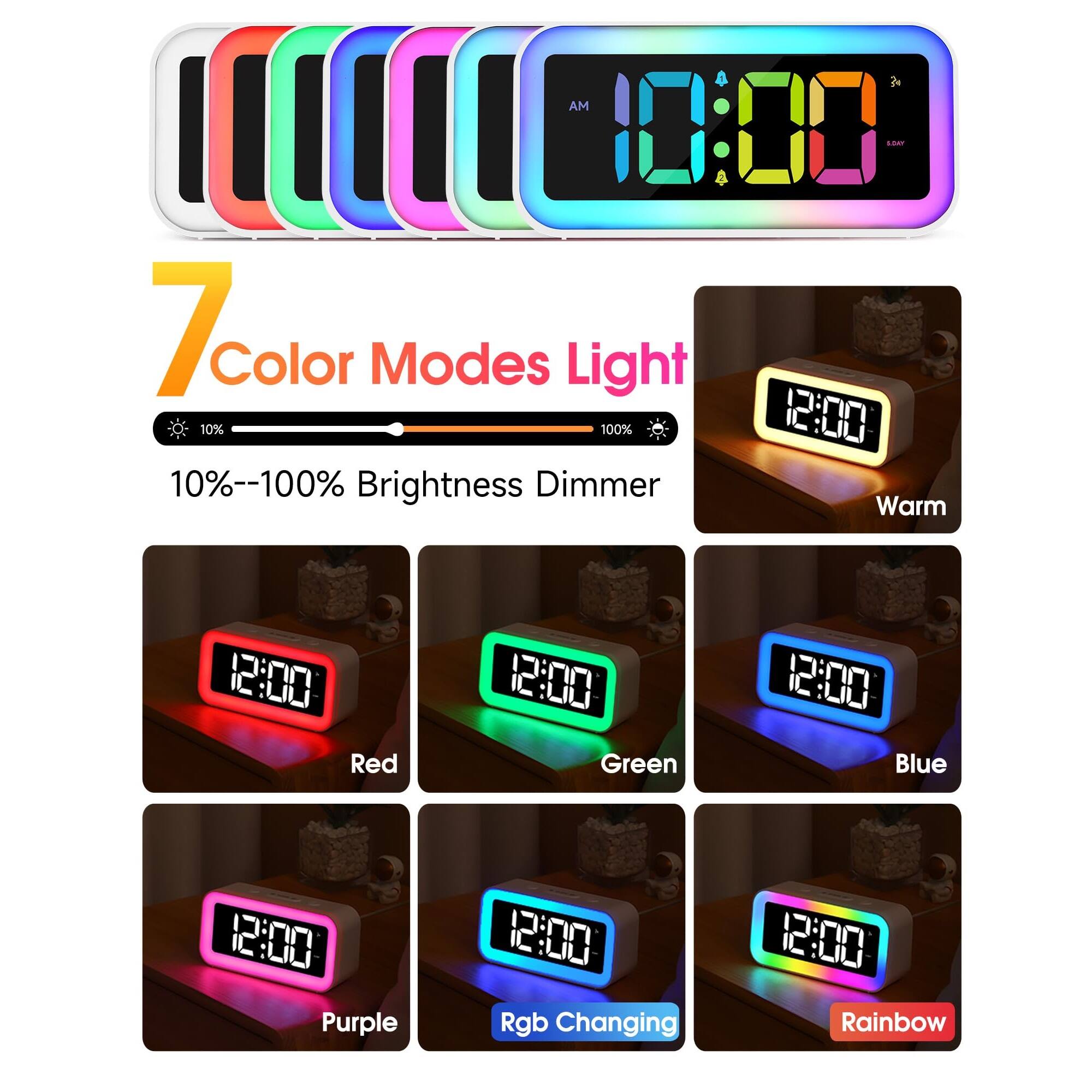 7 Color Modes Light  
10%--100% Brightness Dimmer  
Warm  
Red  
Green  
Blue  
Purple  
Rgb Changing  
Rainbow