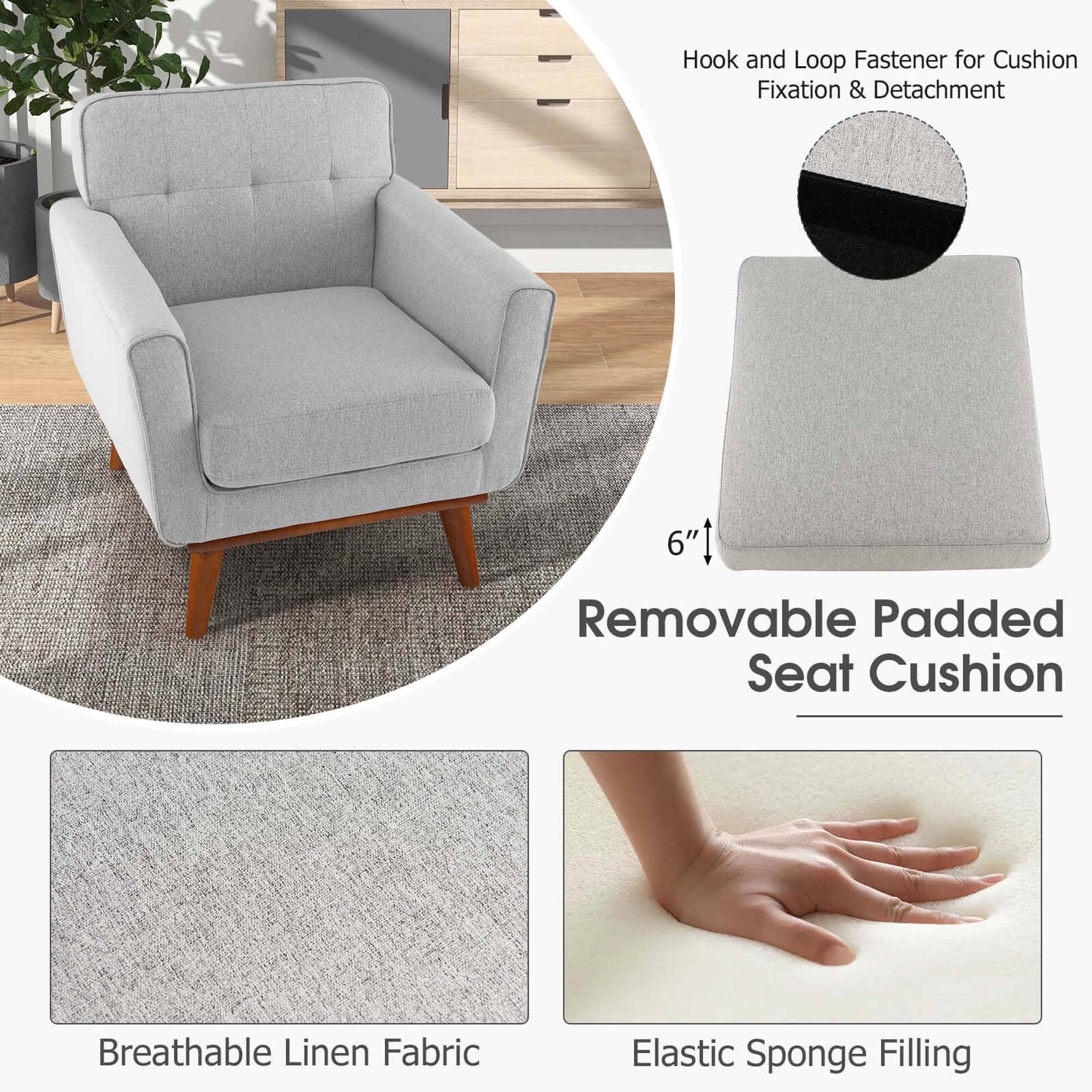 Hook and Loop Fastener for Cushion Fixation & Detachment 6" Removable Padded Seat Cushion Breathable Linen Fabric Elastic Sponge Filling