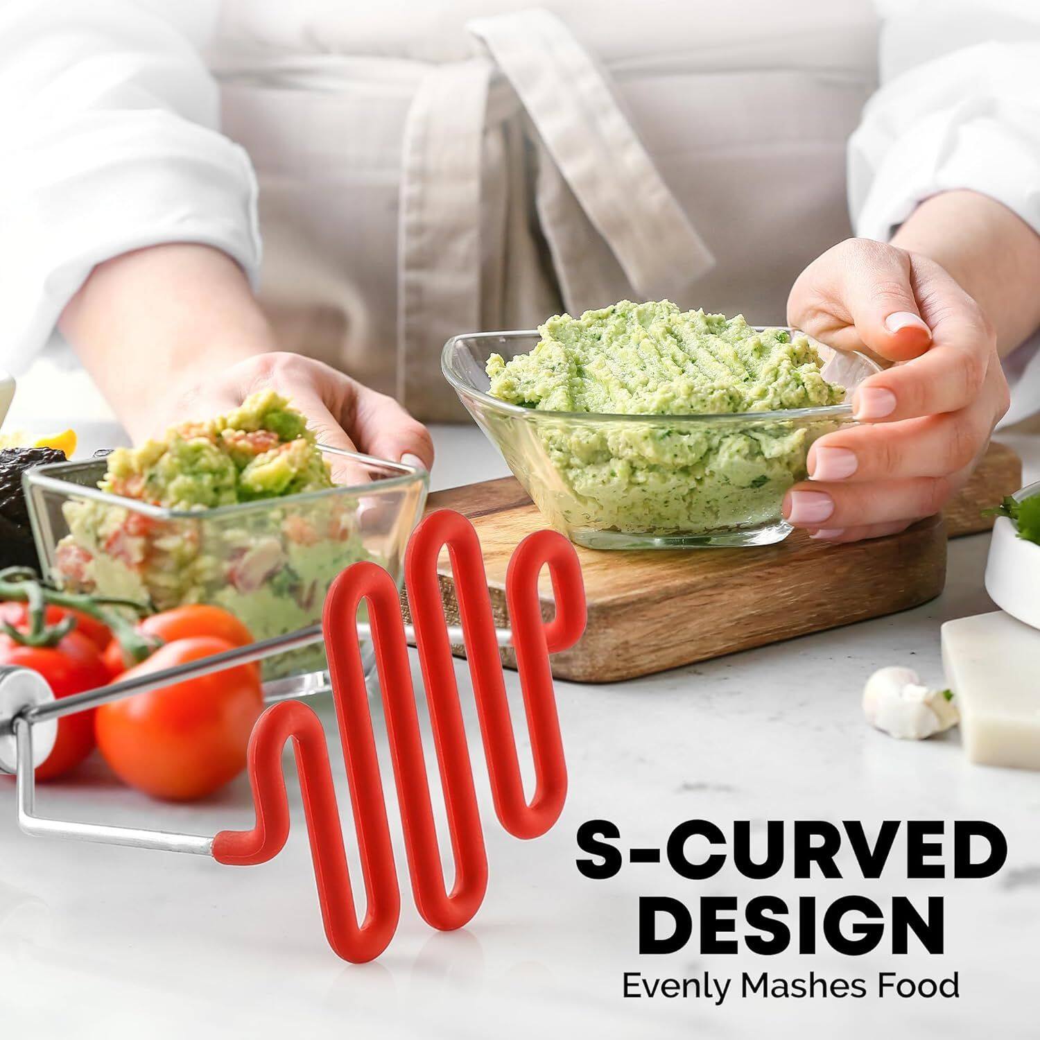 S-CURVED DESIGN Evenly Mashes Food