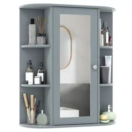 Front. Gymax - Gymax Bathroom Wall Medicine Cabinet Wall Mounted Storage Organizer - Grey.