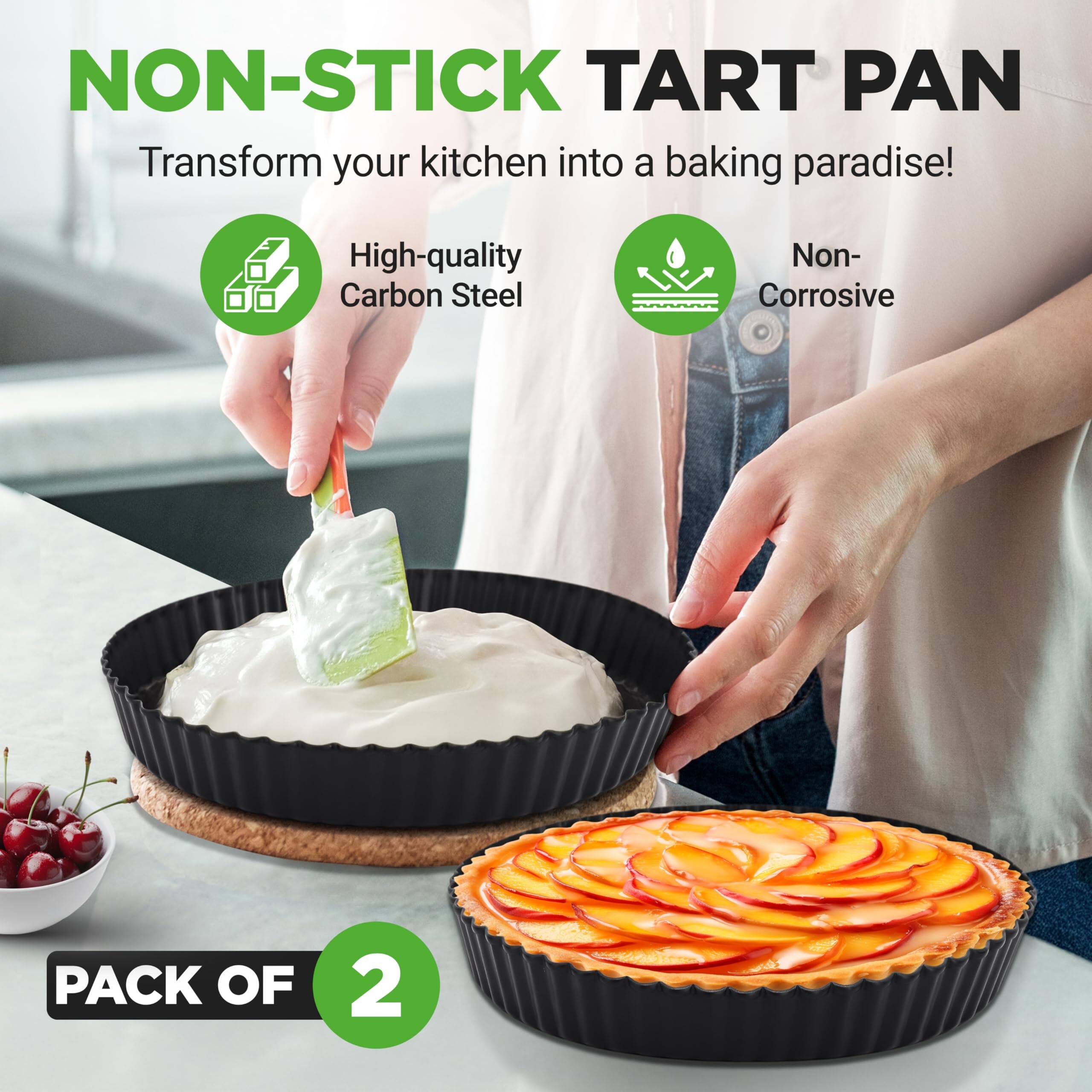 NON-STICK TART PAN  
Transform your kitchen into a baking paradise!  
High-quality Carbon Steel  
Non-Corrosive  
PACK OF 2