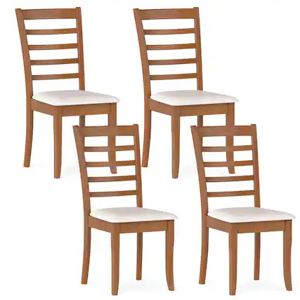 Front. Costway - Costway Wooden Dining Chair Set of 4 Kitchen Chair with Rubber Wood Legs & Slatted Backrest - Beige,Oak.