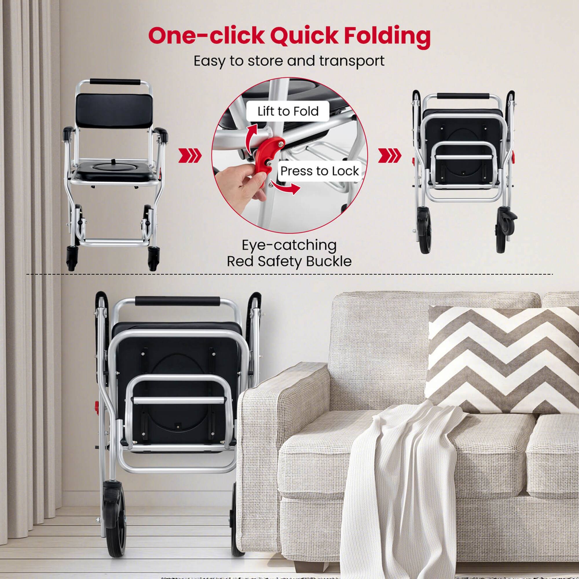 One-click Quick Folding  
Easy to store and transport  
Lift to Fold  
Press to Lock  
Eye-catching Red Safety Buckle