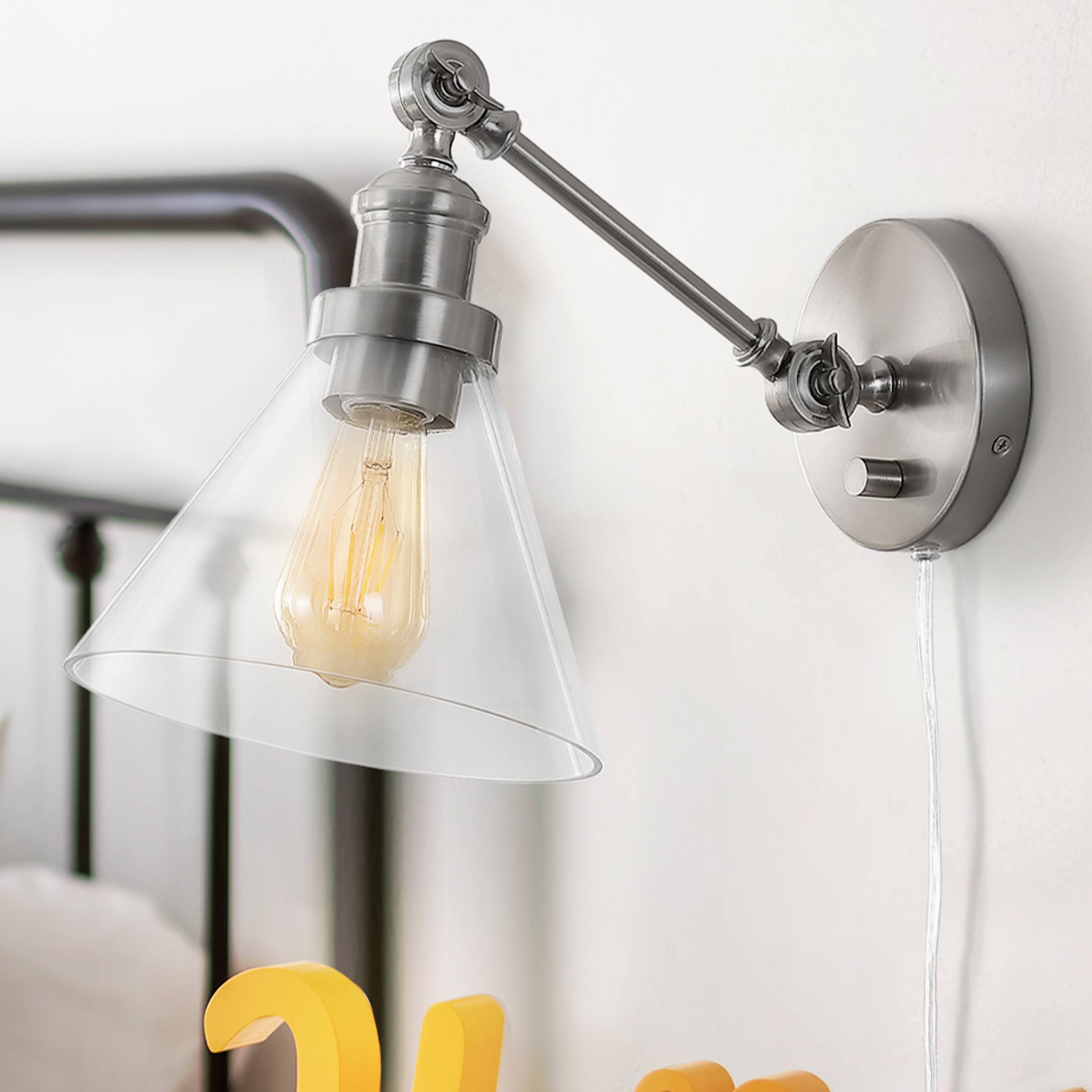 Alt View 6. Jonathan Y - Cowie 8" Iron/Glass Adjustable LED Wall Sconce, Nickel - Nickel.