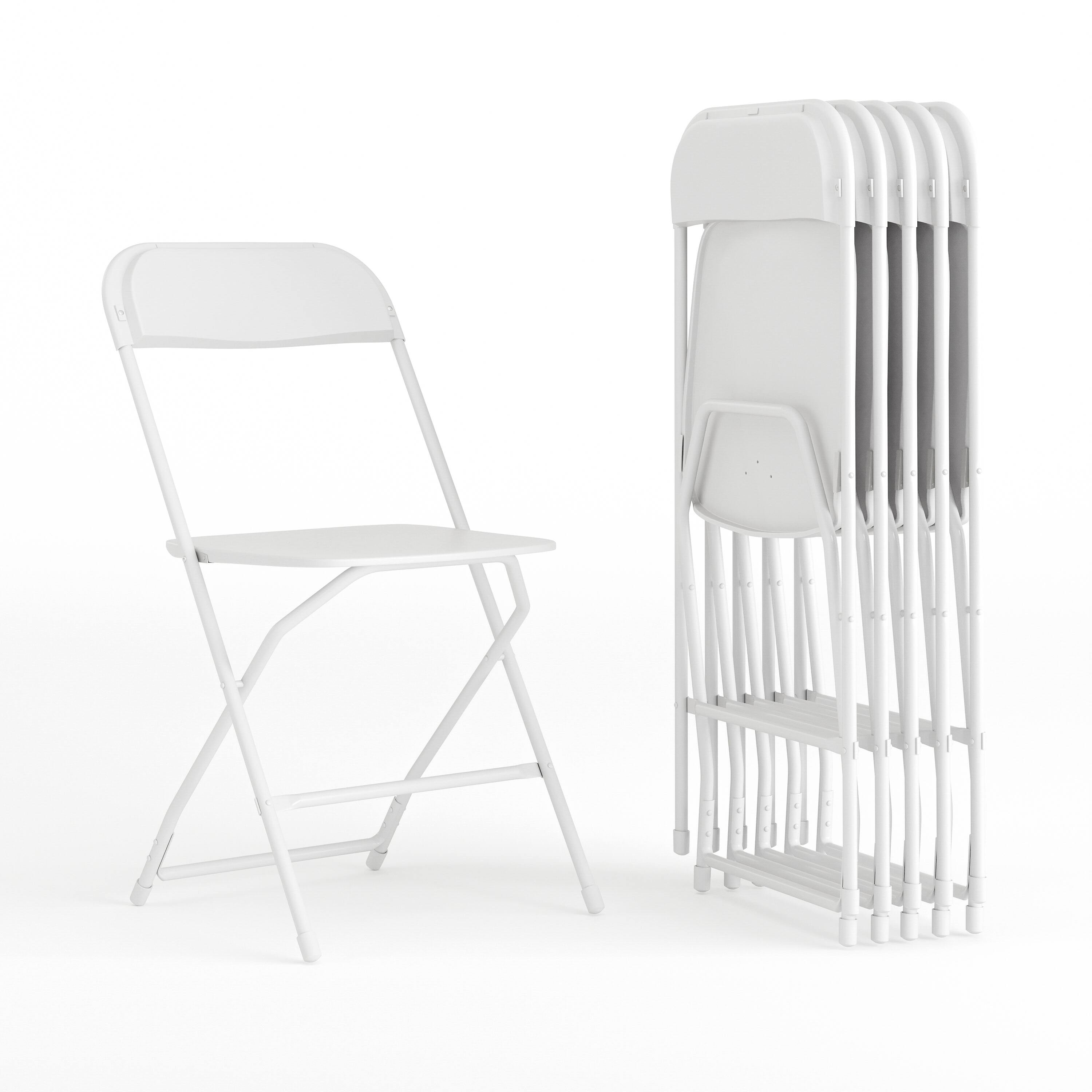 Emma + Oliver - Set of 6 Stackable Folding Plastic Chairs - 650 LB Weight Capacity - White