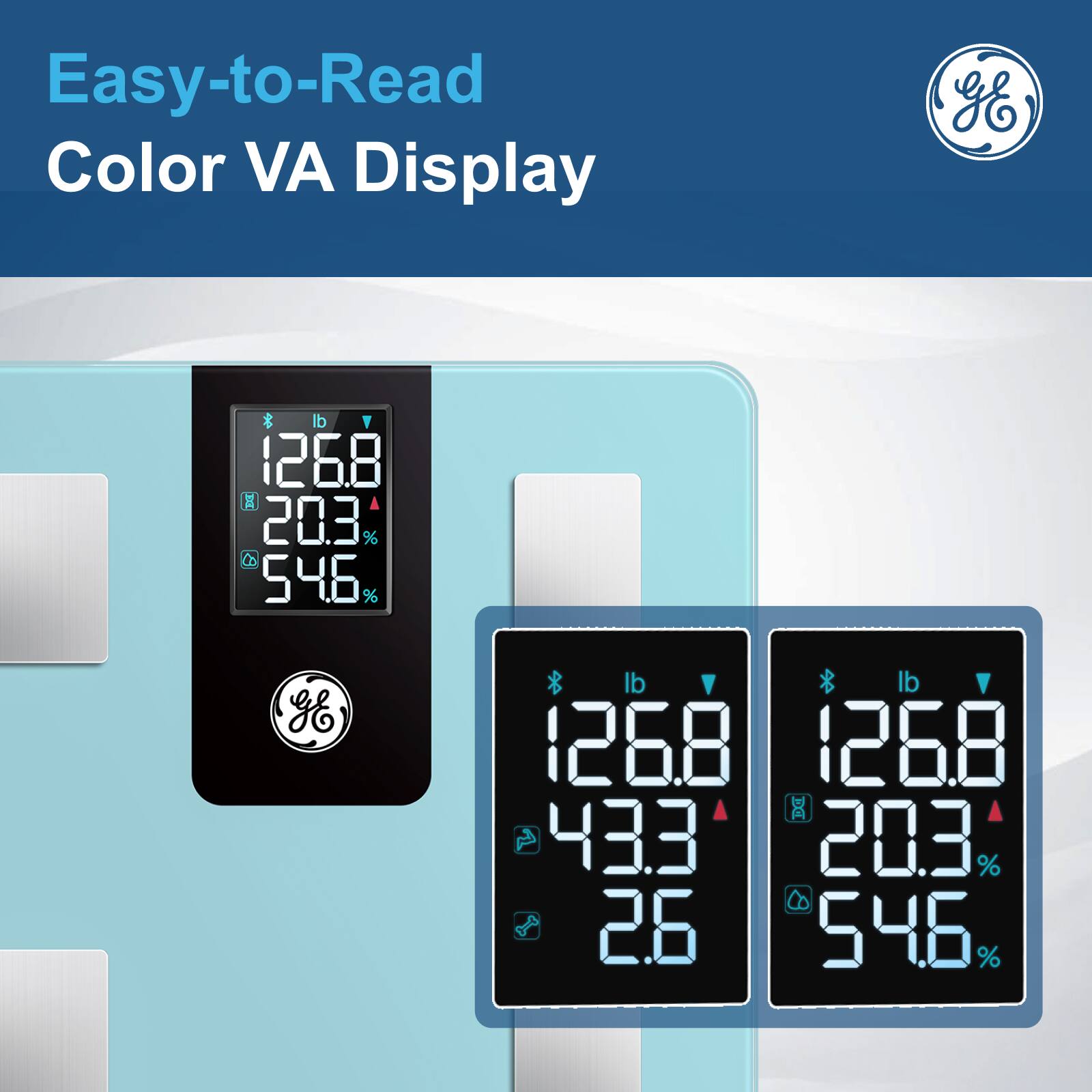 Easy-to-Read Color VA Display

126.8 lb  
20.3%  
54.6%  

126.8 lb  
43.3  
2.6  

126.8 lb  
20.3%  
54.6%