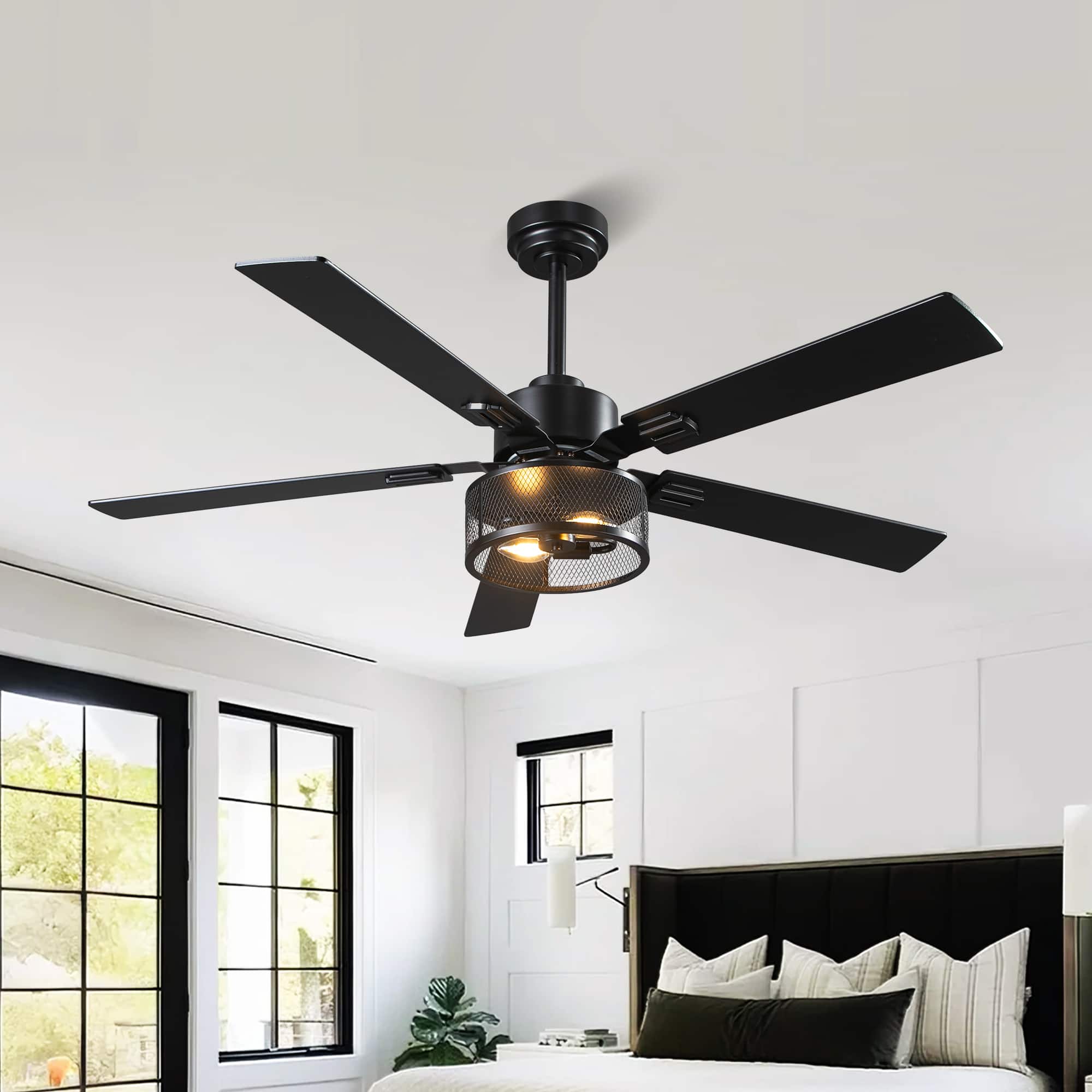Parrot Uncle - 52" Modern 6 Speed DC Motor Ceiling Fan with Light, Reversible Blades, Remote and App Control - Black