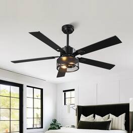Parrot Uncle - 52" Modern 6 Speed DC Motor Ceiling Fan with Light, Reversible Blades, Remote and App Control - Black