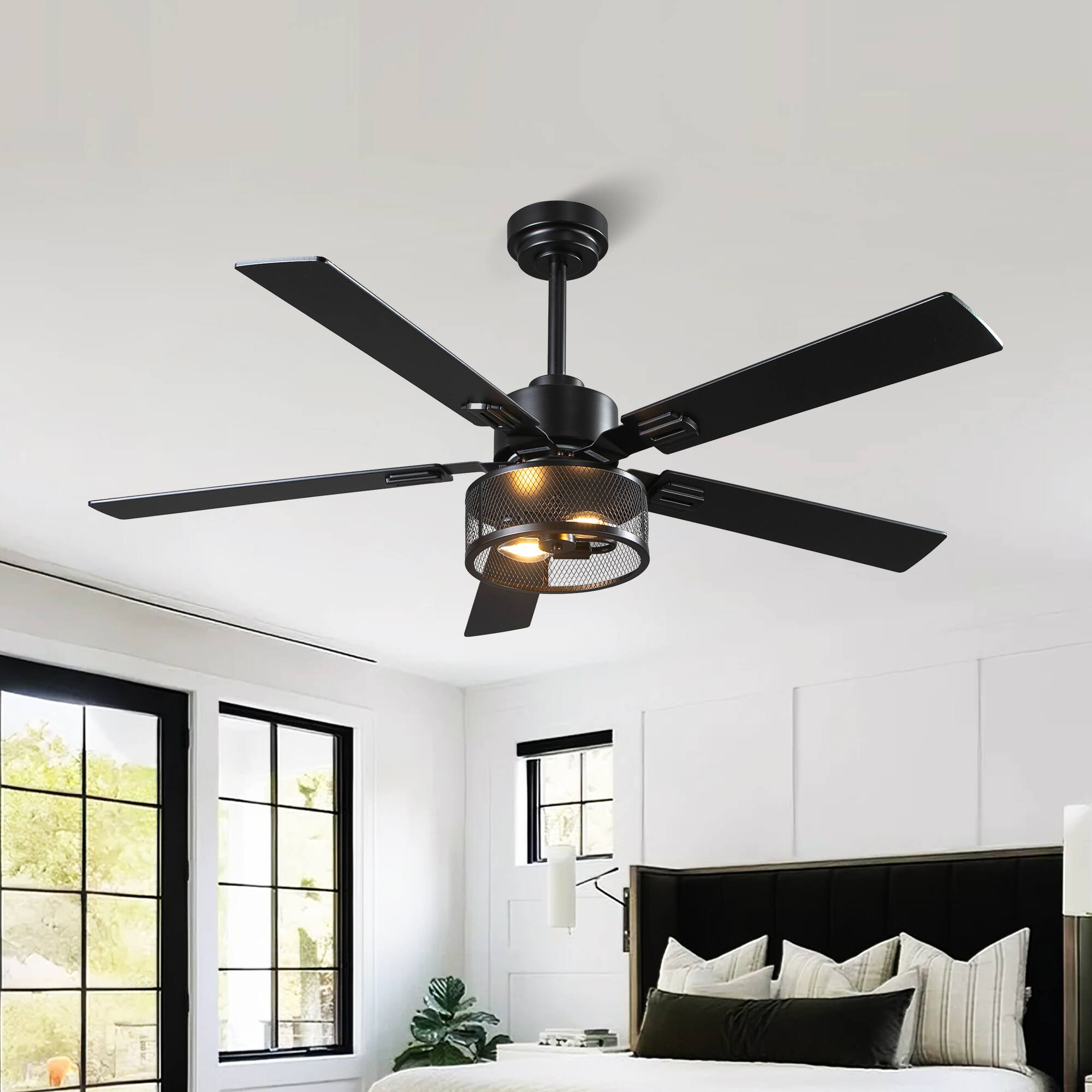 Alt View 1. Parrot Uncle - 52" Matte Black Ceiling Fan with Light, Reversible Blades, Remote & App Control - Black.