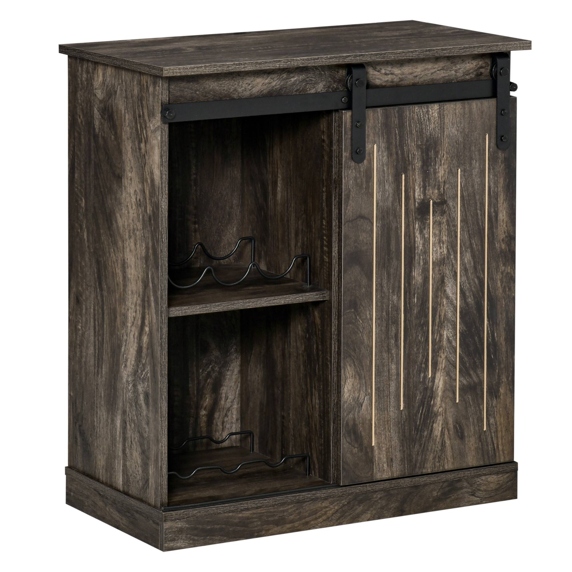 Front. Homcom - Industrial Wine Cabinet, Sideboard Storage Cabinet, Serving Bar Buffet with Sliding Barn Door and 6-Bottle Wine Rack.