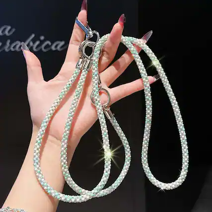 Front. Dteck - 3-in-1 Glitter Crossbody Phone Lanyard,Sparkly Crystal Phone Strap Fashion Wrisrstrap for Universal Smartphone Cases - Light Green.