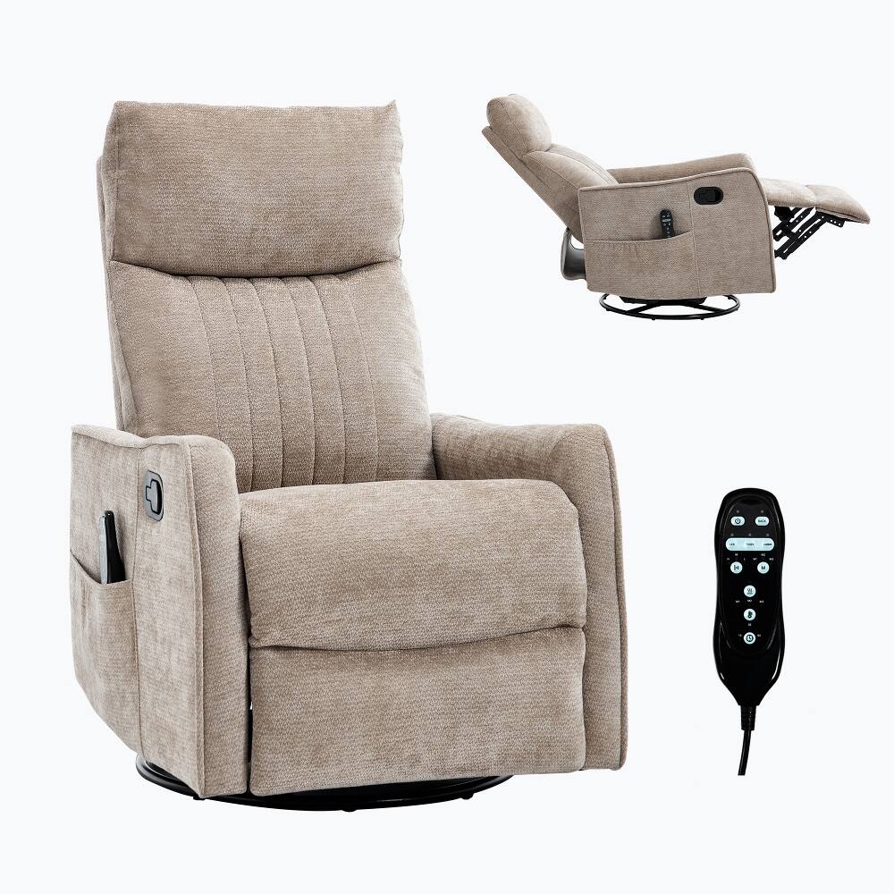 Alt View 10. Ropilly - Ropilly Khaki Massage Recliner Chair, Fabric Swivel Rocker Recliner with Lumbar Heat - Khaki.