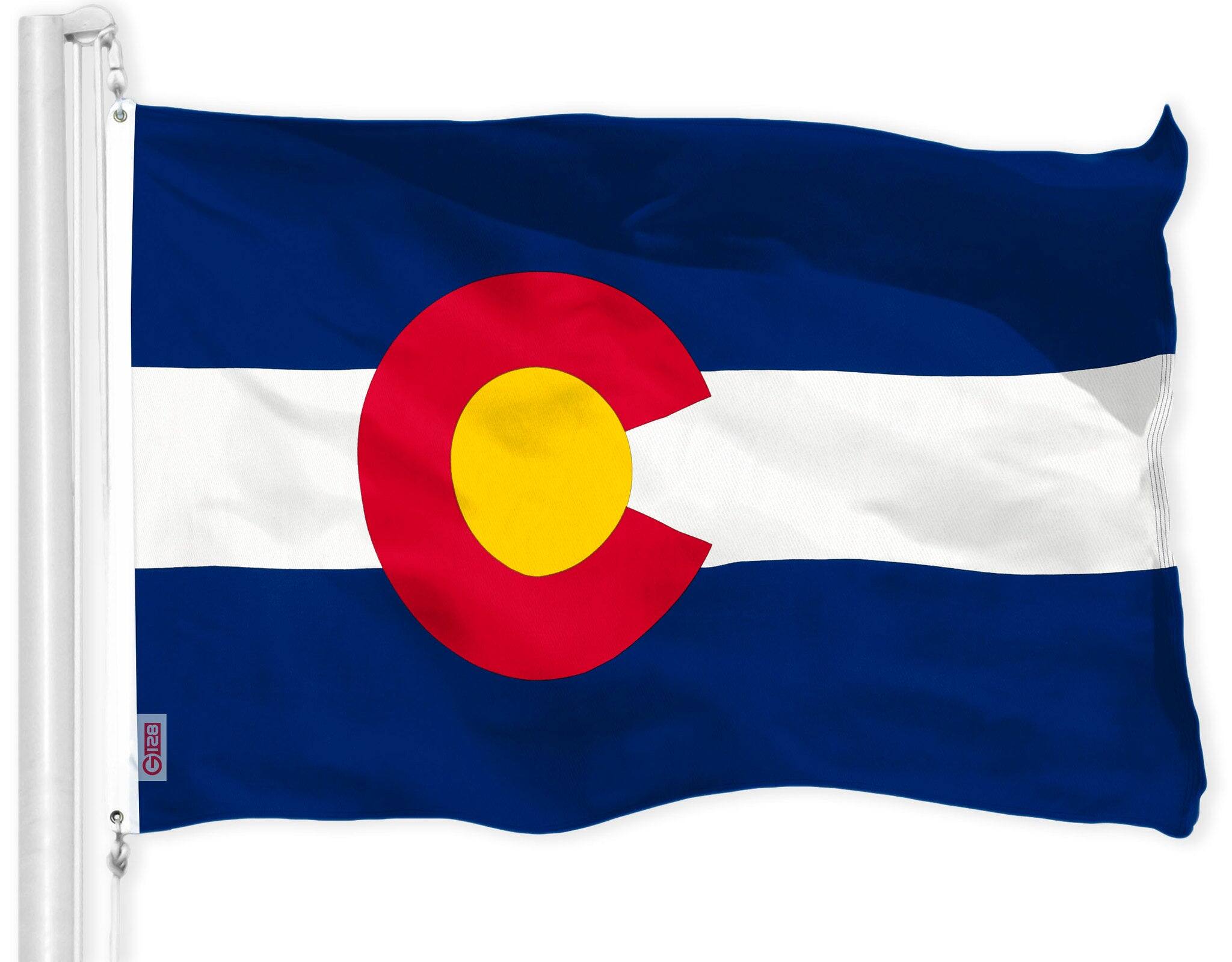 Front. G128 - G128 Colorado State Flag 3x5 Ft 150D Printed Polyester - Blue, Red, Yellow, White.
