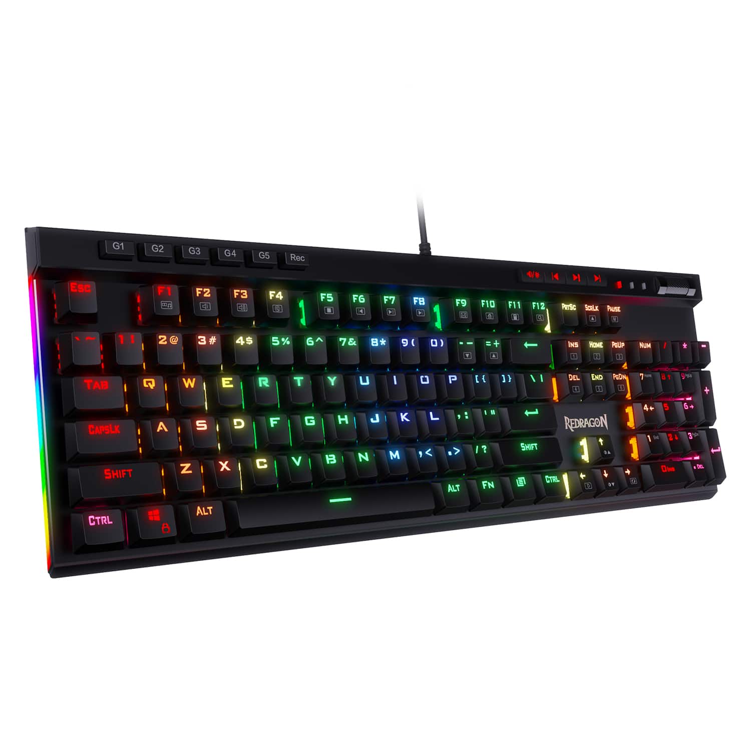 REDRAGON - K580 Wired RGB Mechanical Gaming Keyboard, Macro Key & Media Wheel - Black
