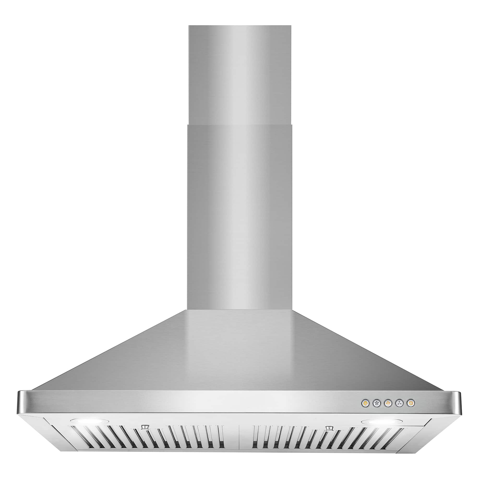 Front. COSMO - 30 in. Vista Collection 380 CFM Ducted Wall Mount Range Hood, Button Controls, LED Lights - Stainless Steel.