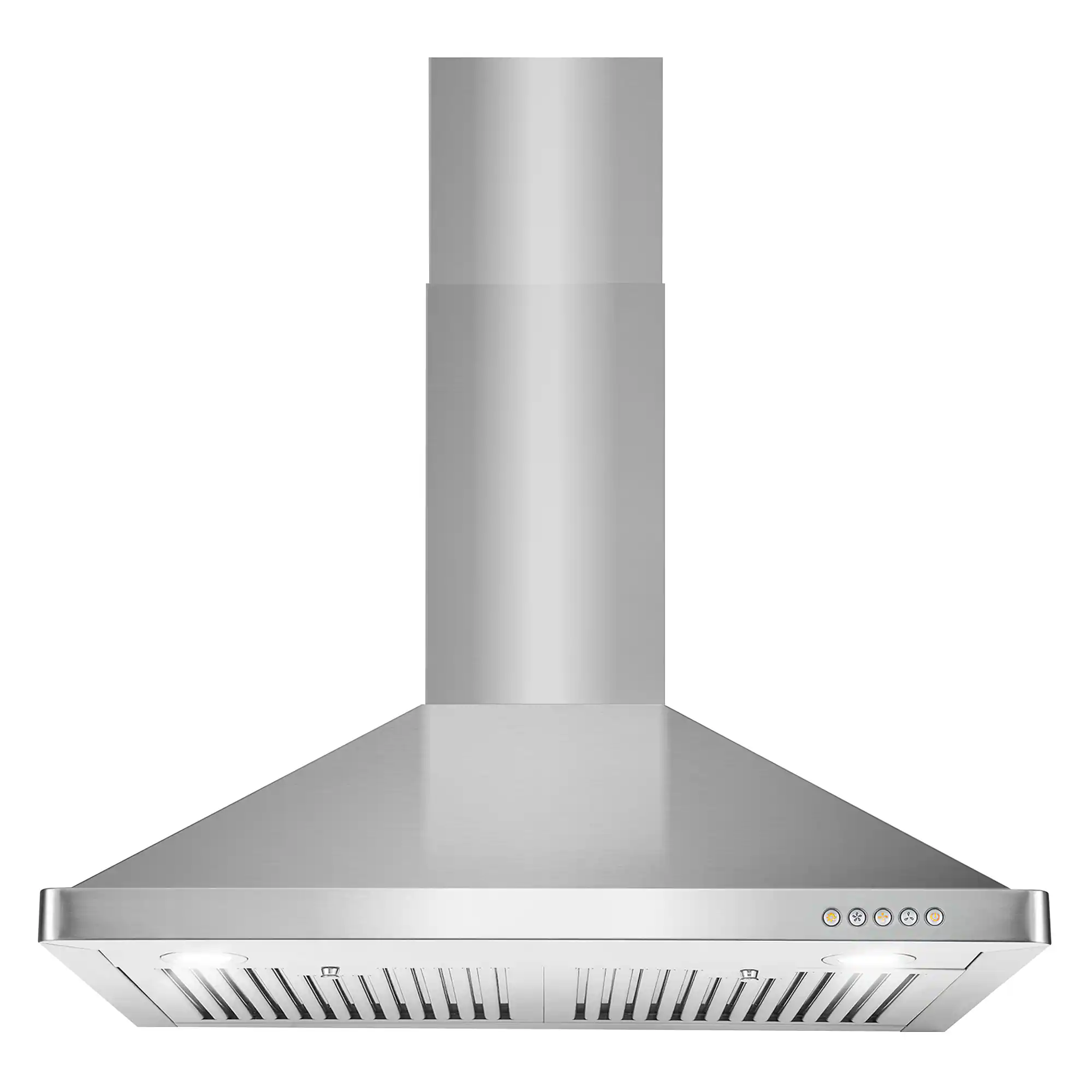 Front. COSMO - 30 in. Vista Collection 380 CFM Ducted Wall Mount Range Hood, Button Controls, LED Lights - Stainless Steel.