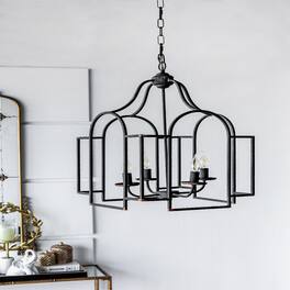 Loheer - Four Light Satin Black Chandelier, Iron Entryway Foyer Hanging Light Fixture