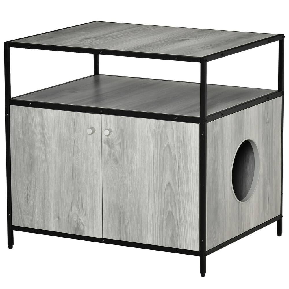 Front. Ficcuss Pets - Litter Box Enclosure With Magnetic Doors - Grey.