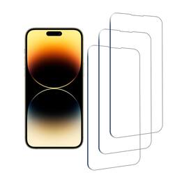 Qixxronics - 3x Tempered Glass Screen Protector for iPhone 14 Pro Case-Friendly Glass Film Protector Cover for iPhone - Clear