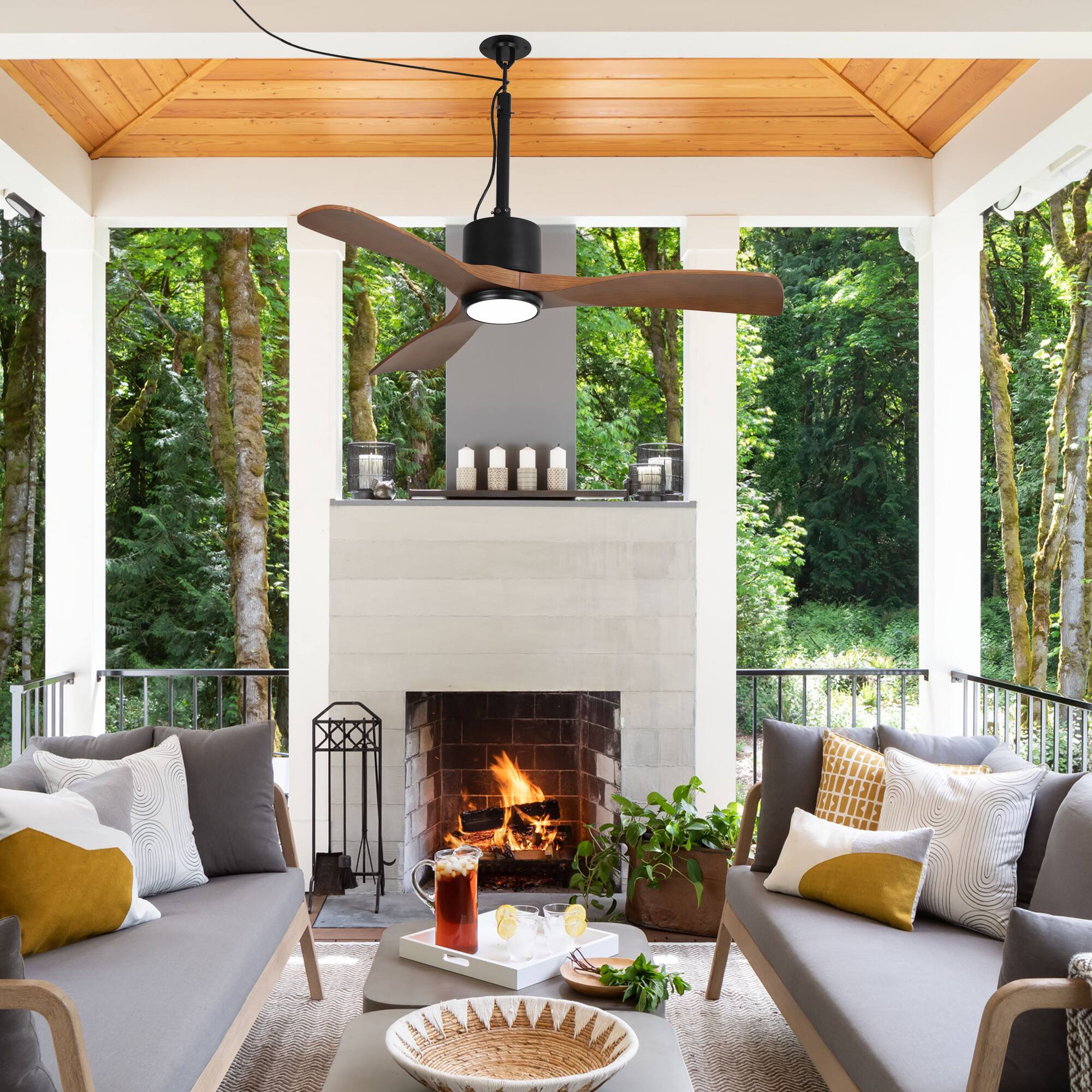 Alt View 9. Parrot Uncle - 42" Classic Waterproof Wet Outdoor Gazebo Hook Ceiling Fan with Light and Plug in - Brown.