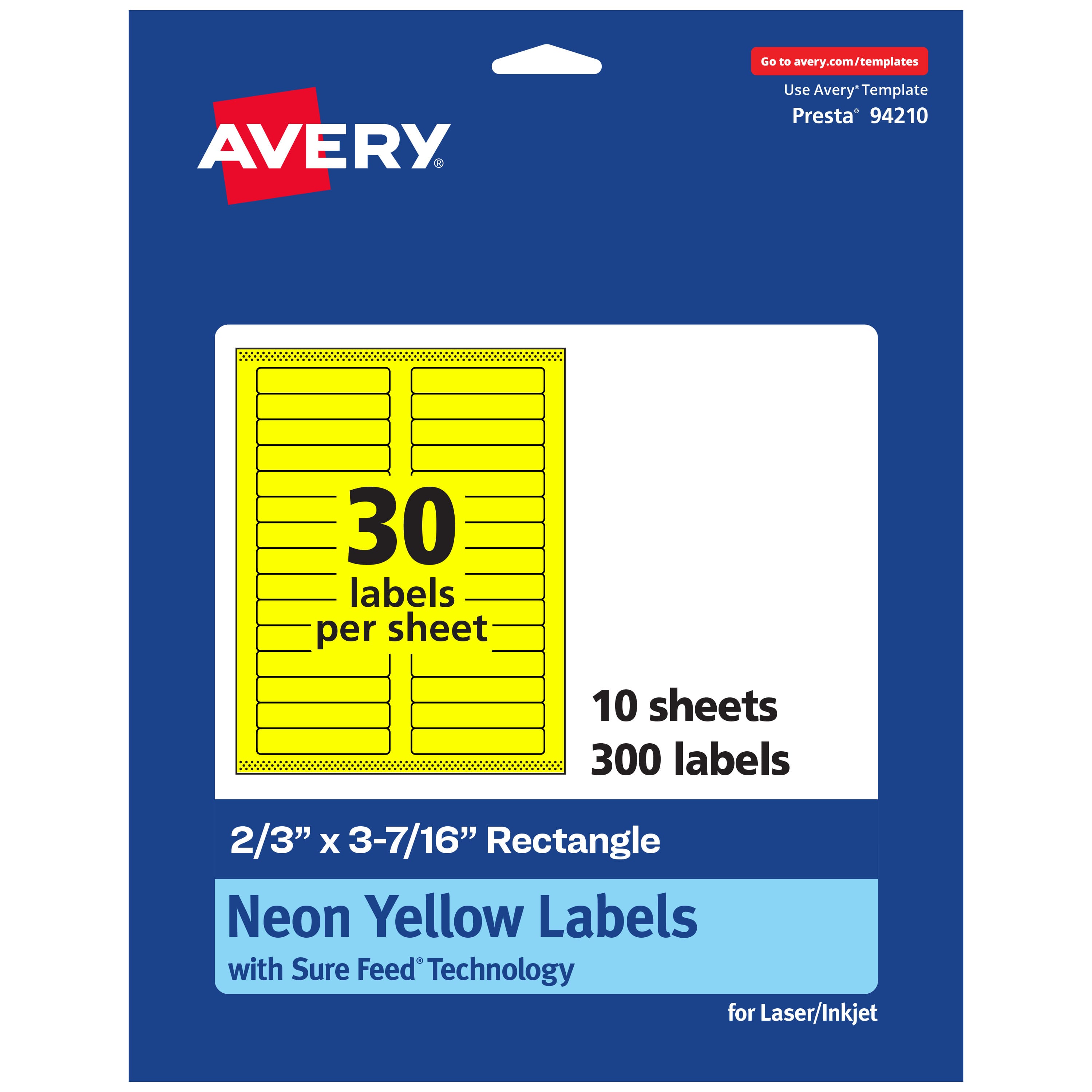 "Avery - Printable Rectangle Labels, Neon 2/3"" x 3-7/16"", 300ct - Yellow" price history on PriceWatchPro