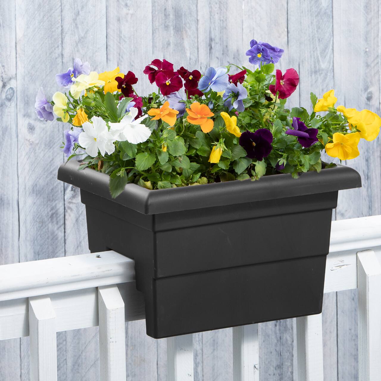 Alt View 1. Root & Vessel - 16" Countryside Rail Planter for 3.5" or 5.5" Wide Railings - Black.