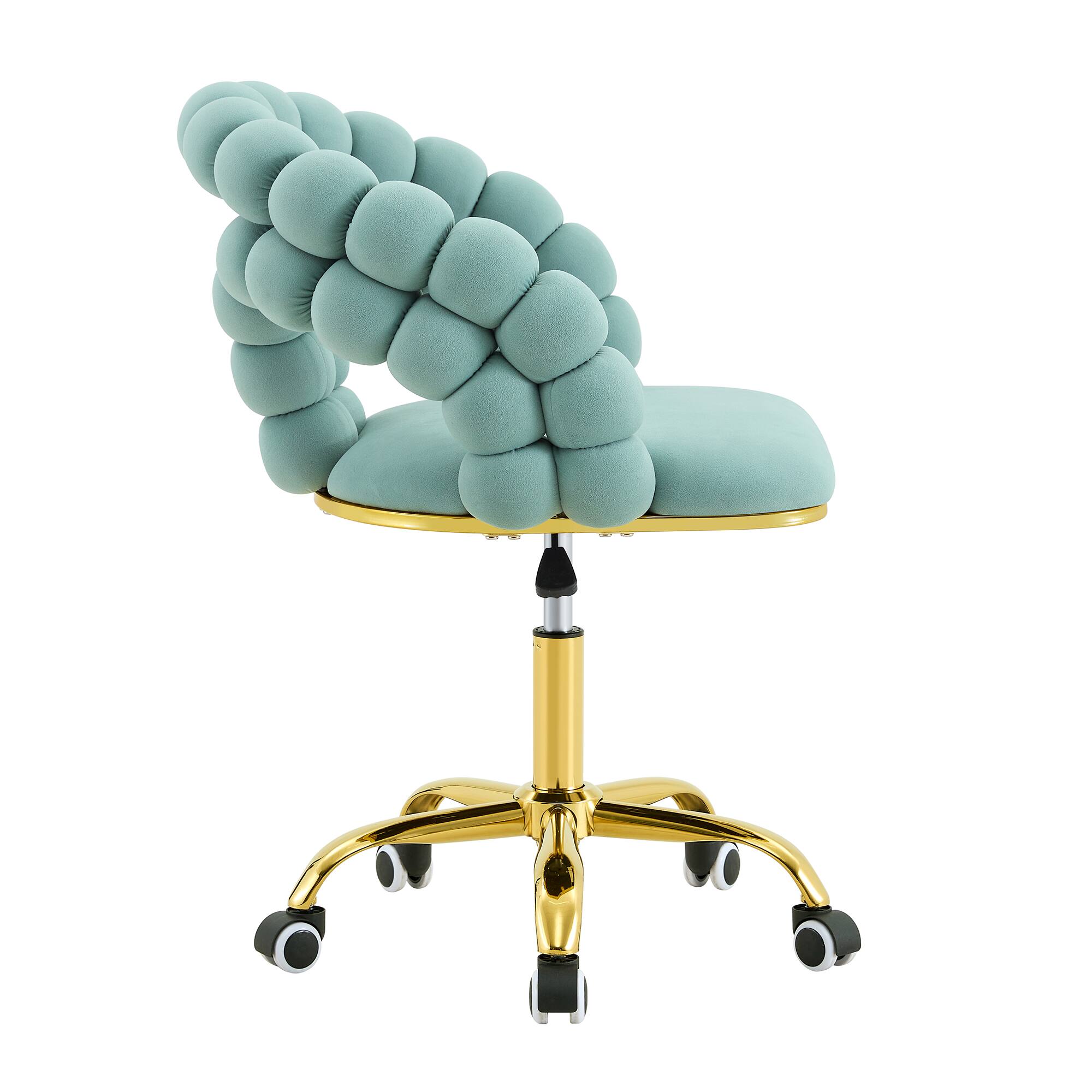 Alt View 6. Loheer - Loheer- Velvet Desk Chair Teal Swivel Vanity Chair with Gold Base and Wheels for Bedroom Home Office 2.82 ft - Gold,Teal.