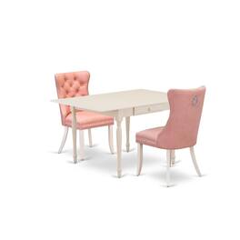 East West Furniture - 3 Piece Dinette Set Consists of a Rectangle Dining Table with Dropleaf - White