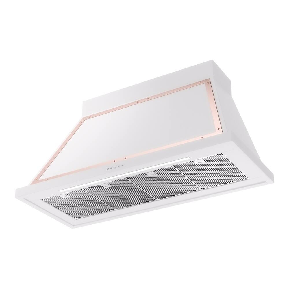 Alt View 1. ILVE - ILVE Nostalgie II Noblesse 48 inch Ducted Wall Mount Range Hood with 600 CFM (White, Copper Trim) - White.