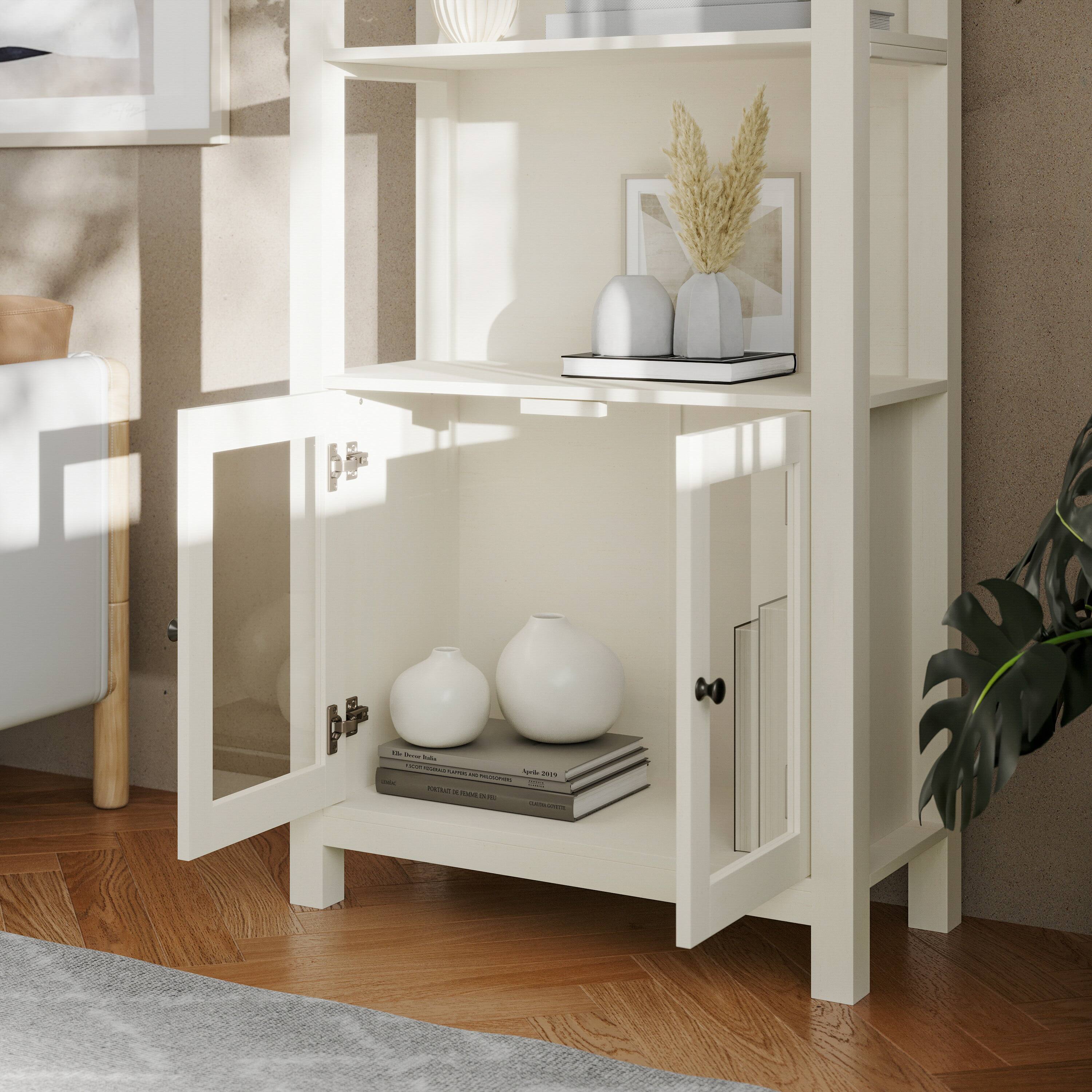 Alt View 3. Flash Furniture - Stella Modern Farmhouse Wooden Bookcase and Storage Cabinet with Tempered Glass Doors and 3 Upper Shelves in White - White.