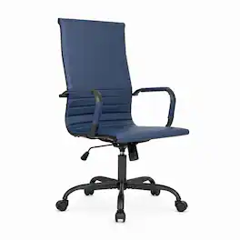 LeisureMod - Harris Ergonomic High Back Leather Office Chair, Adjustable Height, Swivel & Tilt, Black Iron Frame Desk Chair, Home - Navy Blue
