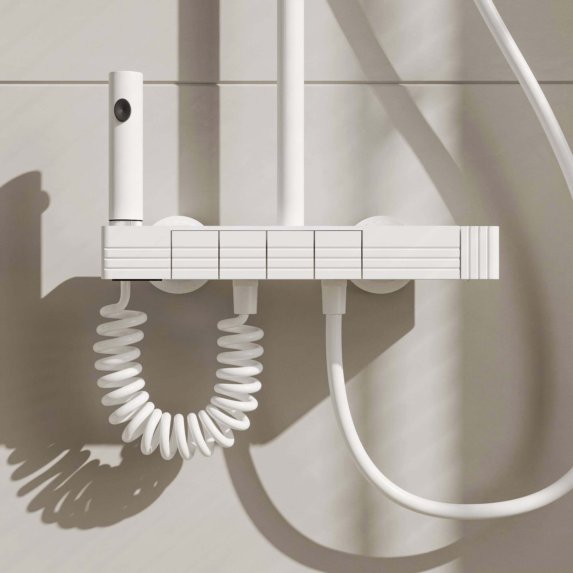 Back. Famapy - Thermostatic Shower System with LED Temperature Display 4-Mode Rainfall Shower Combo with Handheld,Waterfall&Spray Gun - White.