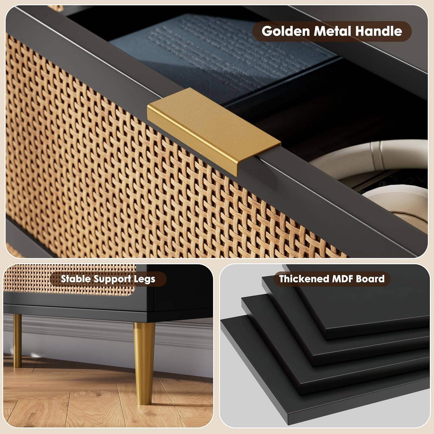 Golden Metal Handle  
Stable Support Legs  
Thickened MDF Board