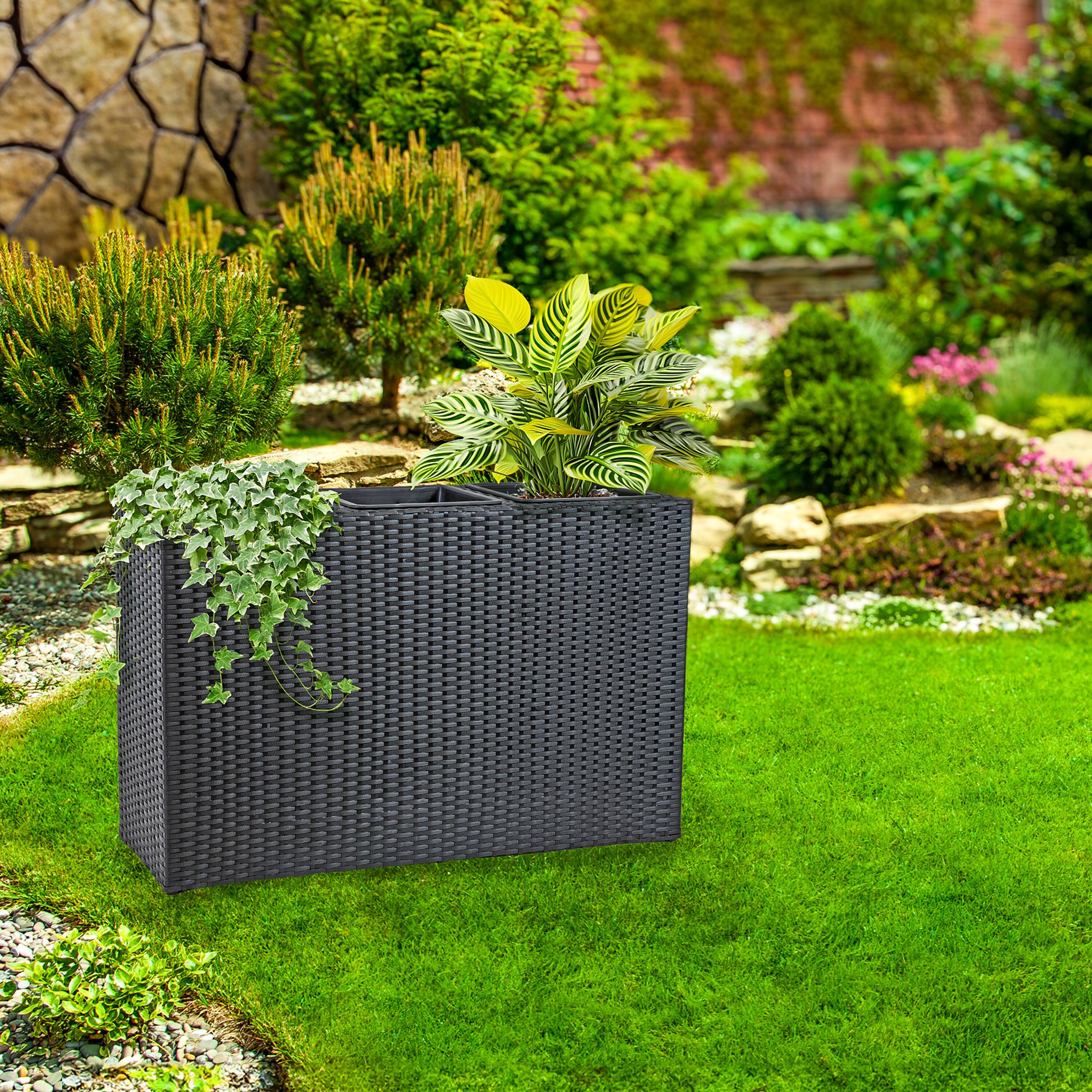 Alt View 7. Sunnydaze - 3-Section Wicker Planter Box - Black.