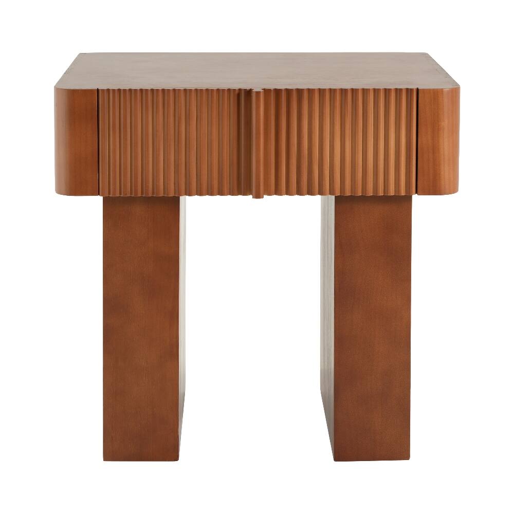 Alt View 2. Loheer - Loheer Wood End Table with Drawer Mid-Century Side Table Walnut Nightstand Fluted Accent Table for Living Room Bedroom - Walnut.