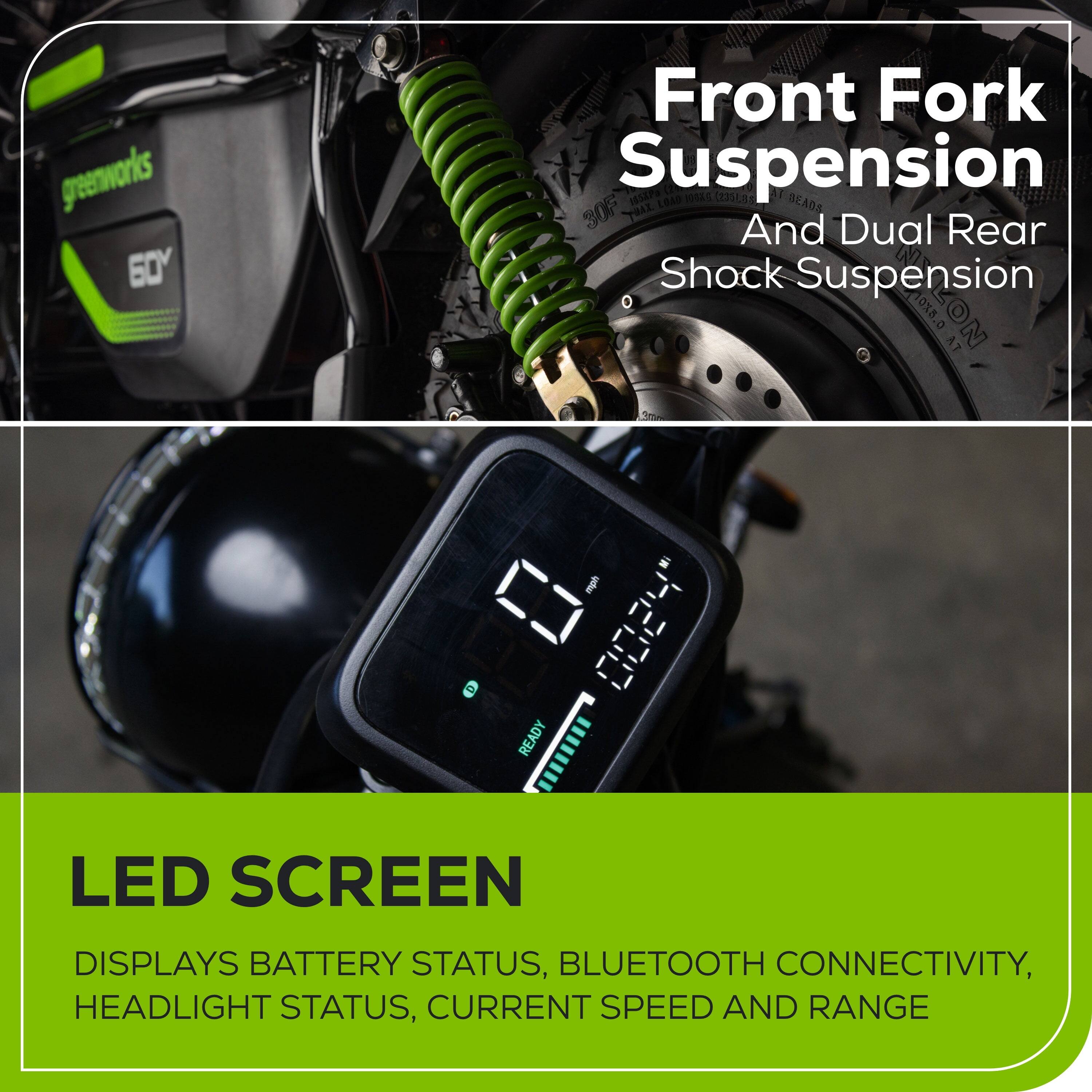 Alt View 2. Greenworks - Greenworks 60V Electric Mini Bike for Adult with (2) 8.0Ah Battery & 10A Dual Port Rapid Charger - Green.